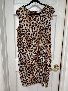 Calvin Klein Leopard Print Sleeveless Cocktail Dress